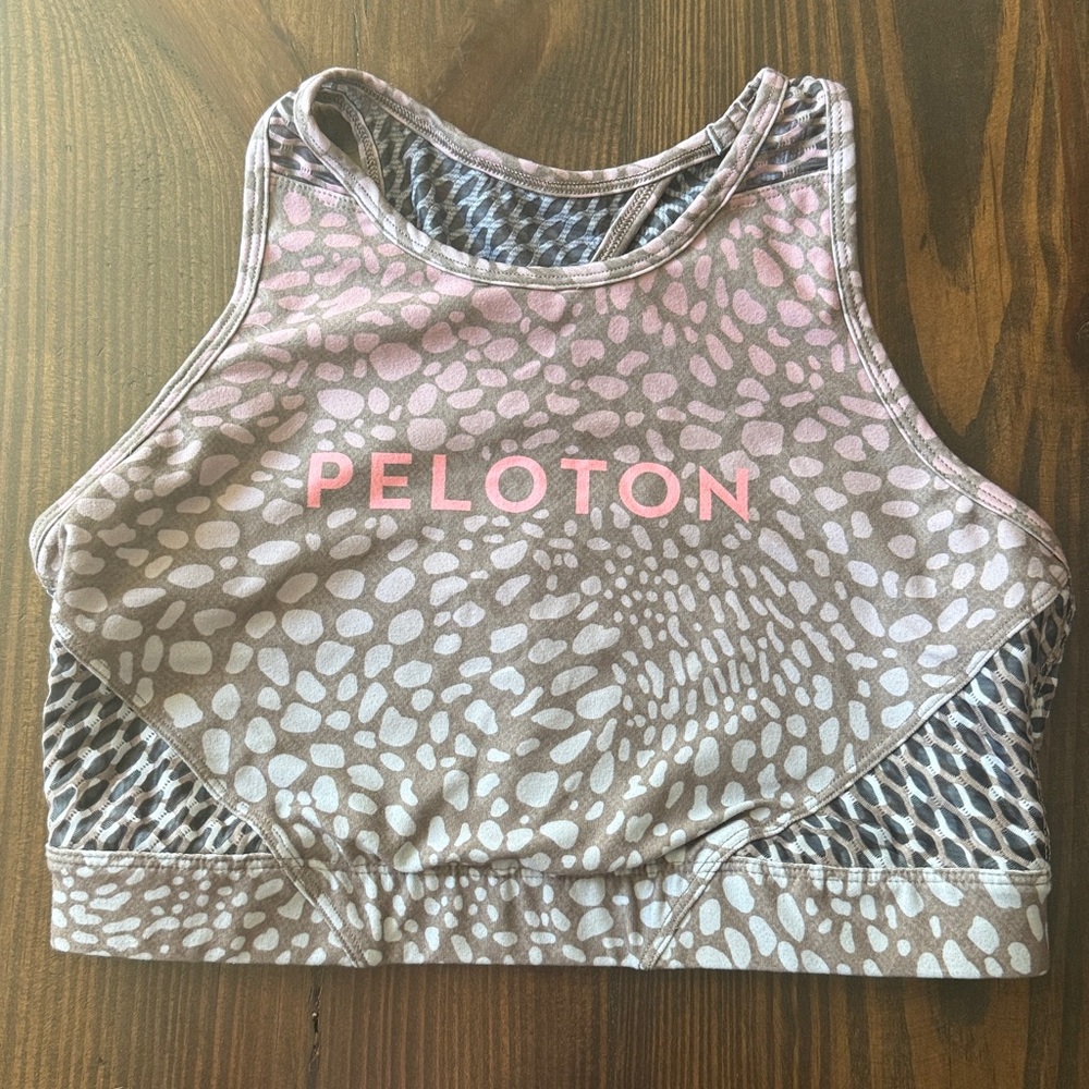 Peloton Pink/Grey Logo Leopard Print Bra